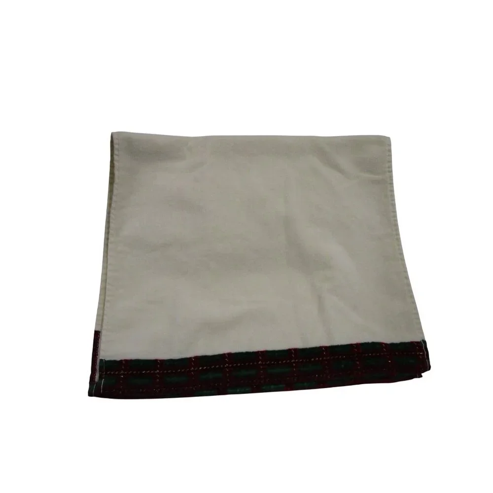 Lenox Holiday Christmas Towel Set Embroidered Holly Tartan Trim EUC